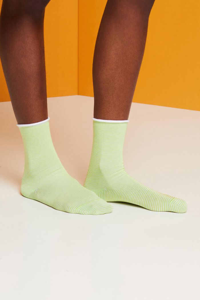 Pakke med 2 par stribede sokker, økologisk bomuld, BLUE/GREEN, detail image number 1