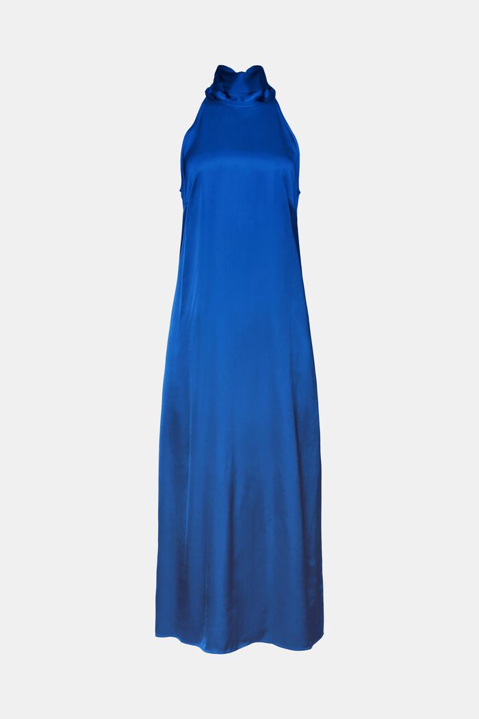Maxi-kjole i satin med halterneck, BRIGHT BLUE, detail image number 7