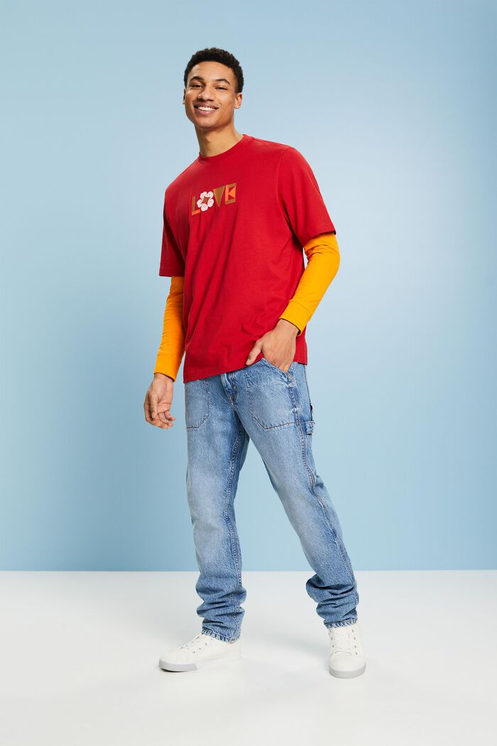 Unisex T-shirt i pimabomuld med print, DARK RED, detail image number 1