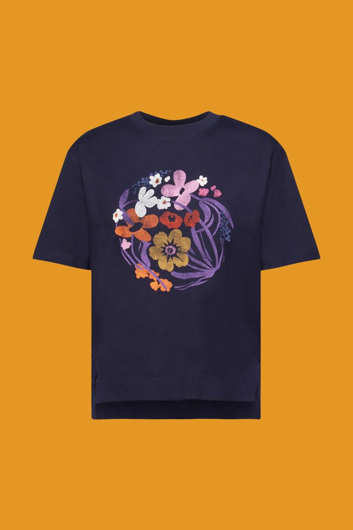 T-shirt med blomsterprint, NAVY, detail image number 6