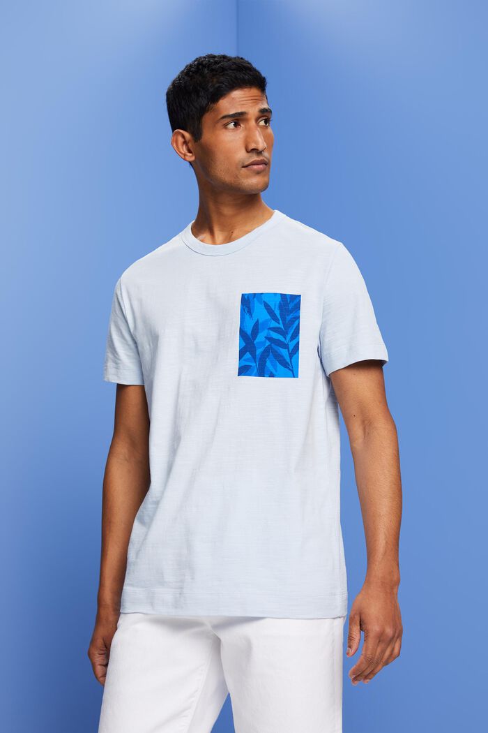 Jersey-T-shirt med print på brystet, 100 % bomuld, PASTEL BLUE, detail image number 0