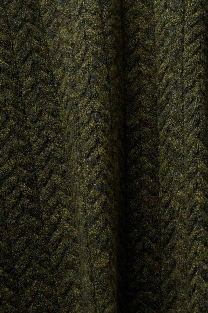 Meleret kabelstrikket sweater med rund hals, OLIVE, detail image number 5