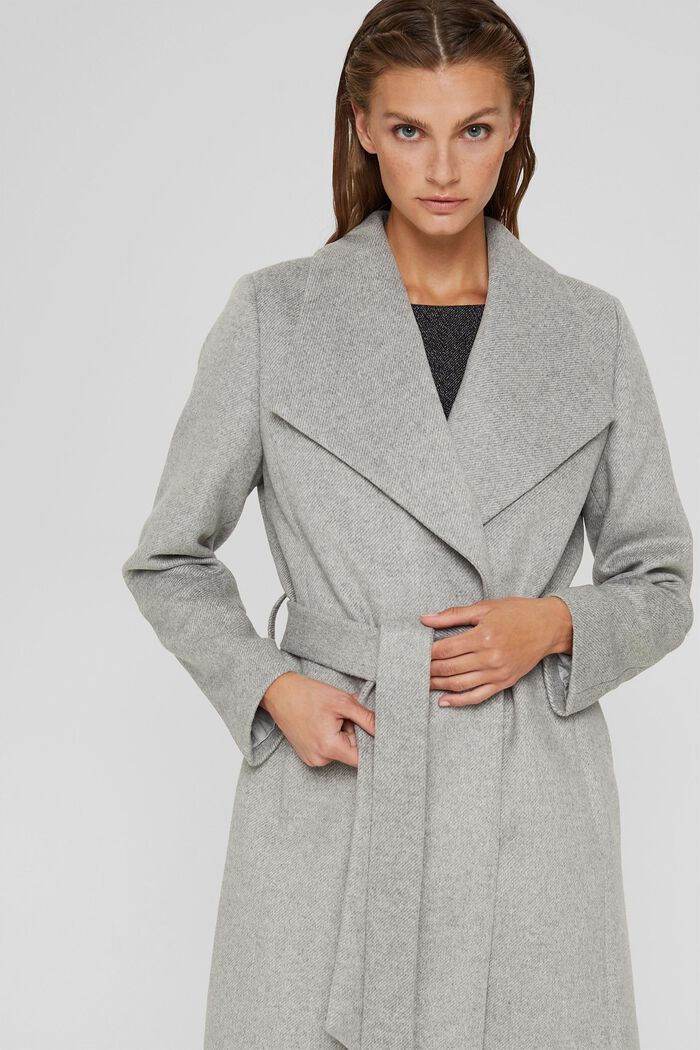 Med uld: frakke med bred krave, LIGHT GREY, overview
