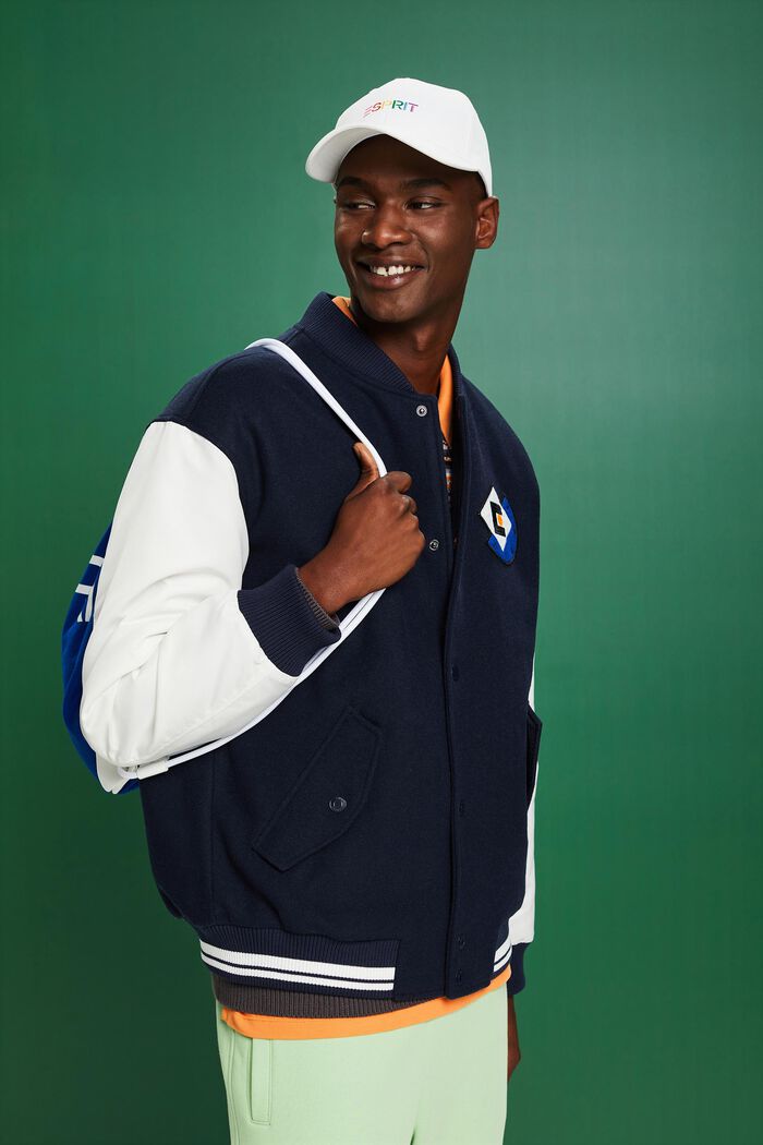 Varsity-jakke i uldmiks med applikeret logo, NAVY, detail image number 1