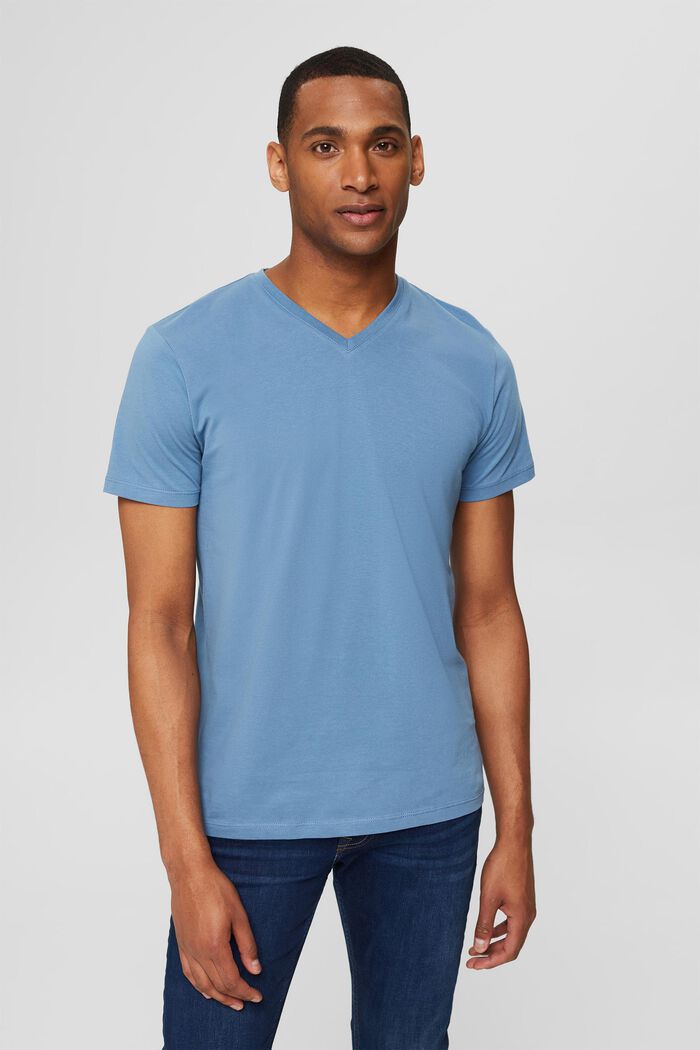 T-shirt i jersey med V-udskæring, BLUE, detail image number 0