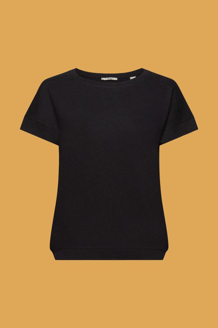 T-shirt i bomulds- og hørmiks, BLACK, detail image number 6