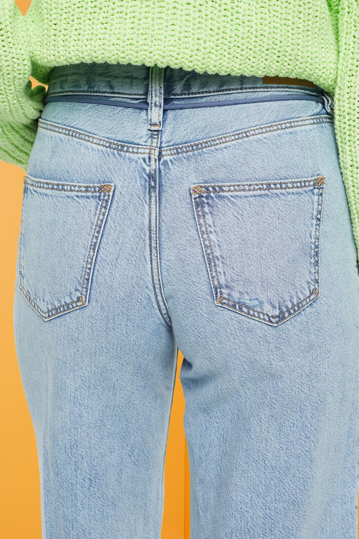 Jeans med høj talje, vide ben og snørebåndsbælte, BLUE LIGHT WASHED, detail image number 4