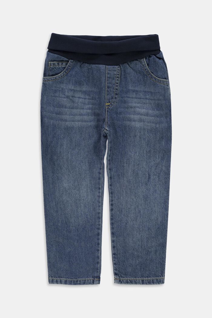 Jeans med riblinning, 100% økologisk bomuld, BLUE MEDIUM WASHED, overview