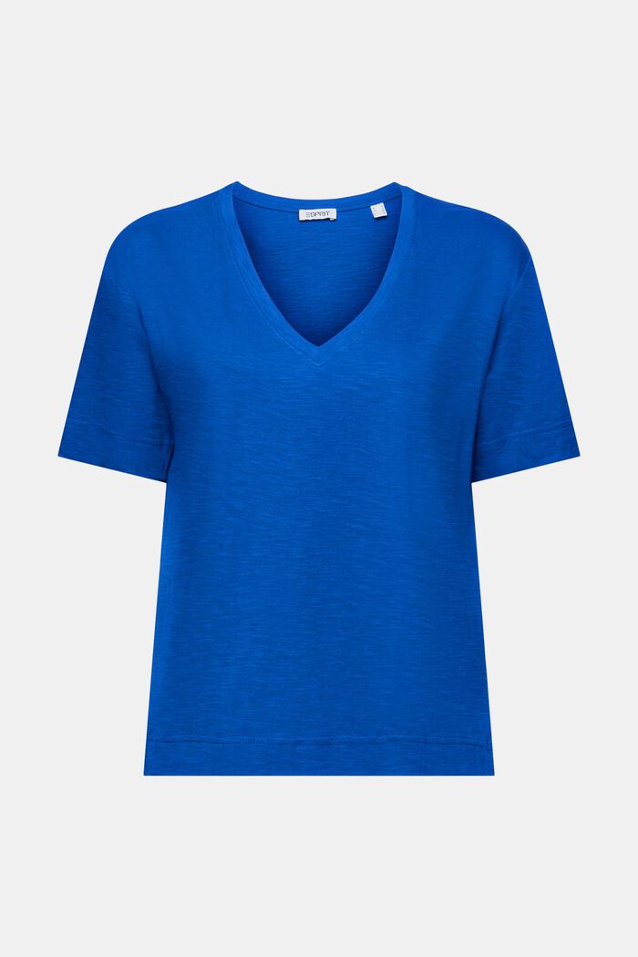 Slub-T-shirt med V-hals, BRIGHT BLUE, detail image number 5