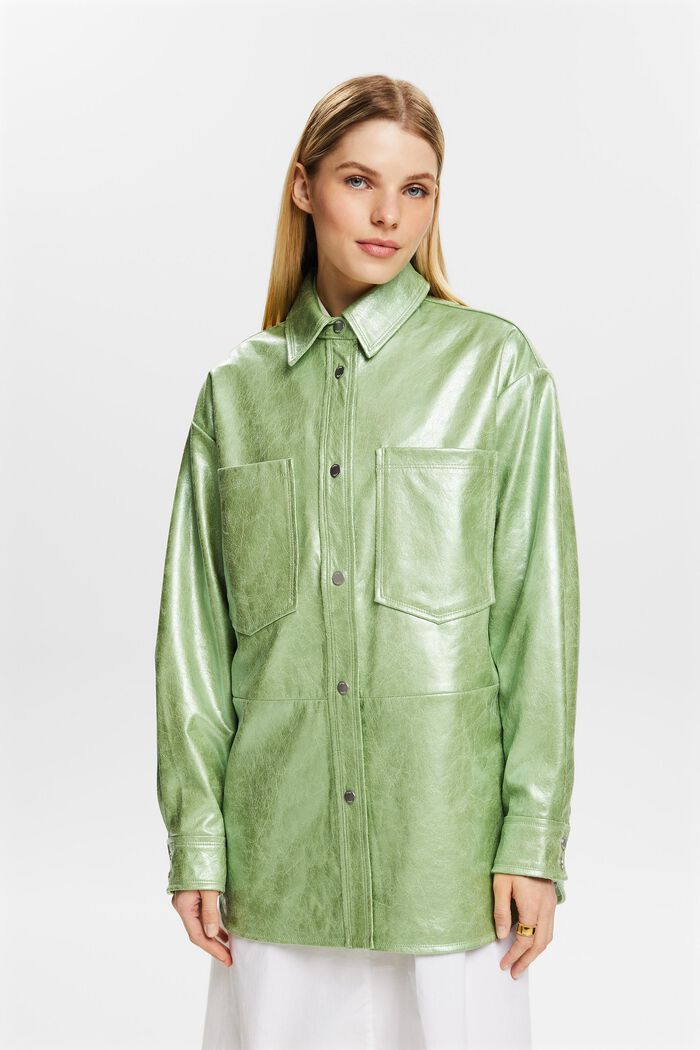 Skjortejakke med metallic belægning, LIGHT AQUA GREEN, detail image number 0