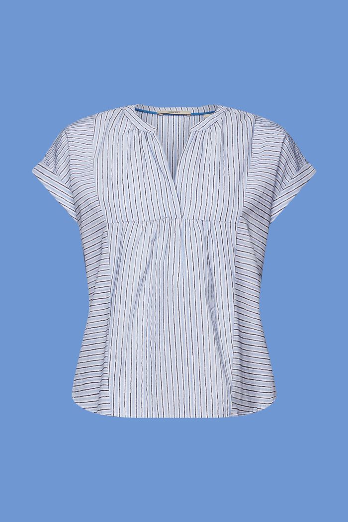 Stribet bluse med korte ærmer, 100 % bomuld, BRIGHT BLUE, detail image number 5