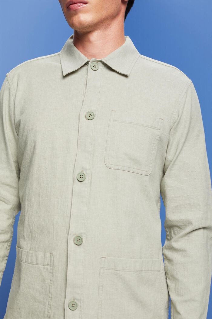 Skjorte med sildebensmønster, hørmiks, LIGHT GREEN, detail image number 2