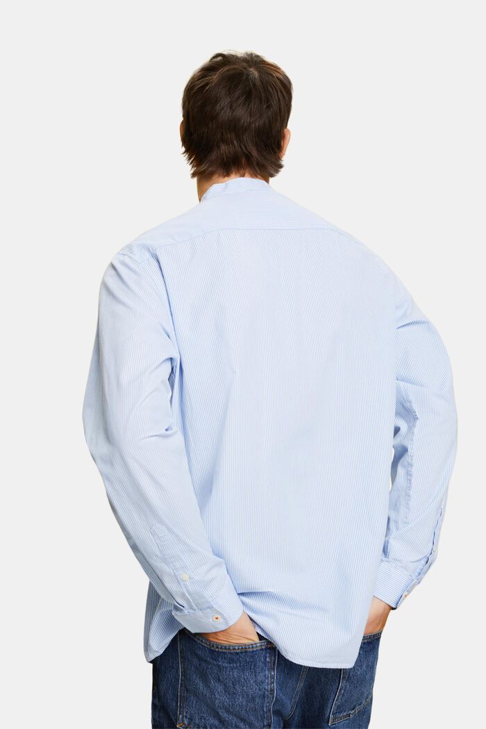 Nålestribet bomuldsskjorte med kinakrave, GREY BLUE, detail image number 3