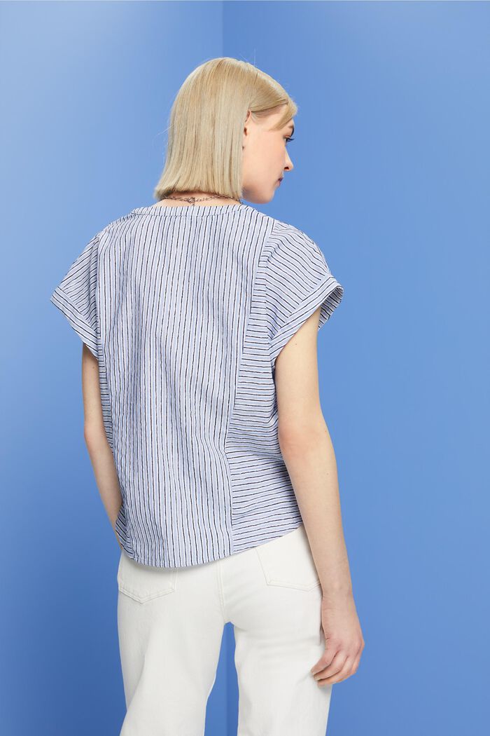 Stribet bluse med korte ærmer, 100 % bomuld, BRIGHT BLUE, detail image number 3