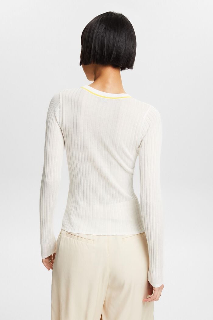 Ribbet sweater med rund hals, OFF WHITE, detail image number 2