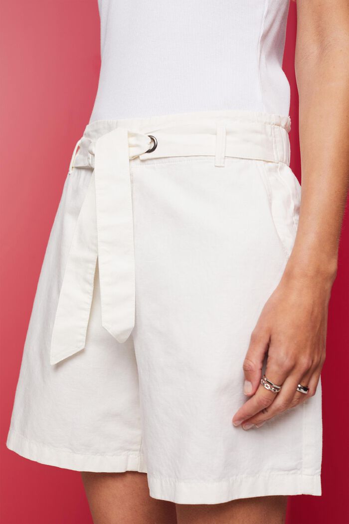 Shorts med bindebælte, hør-/bomuldsmiks, WHITE, detail image number 2