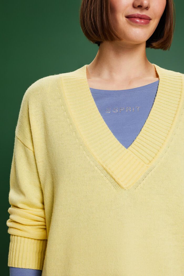 Sweater i uld- og kashmirmiks med V-hals, LIME YELLOW, detail image number 3