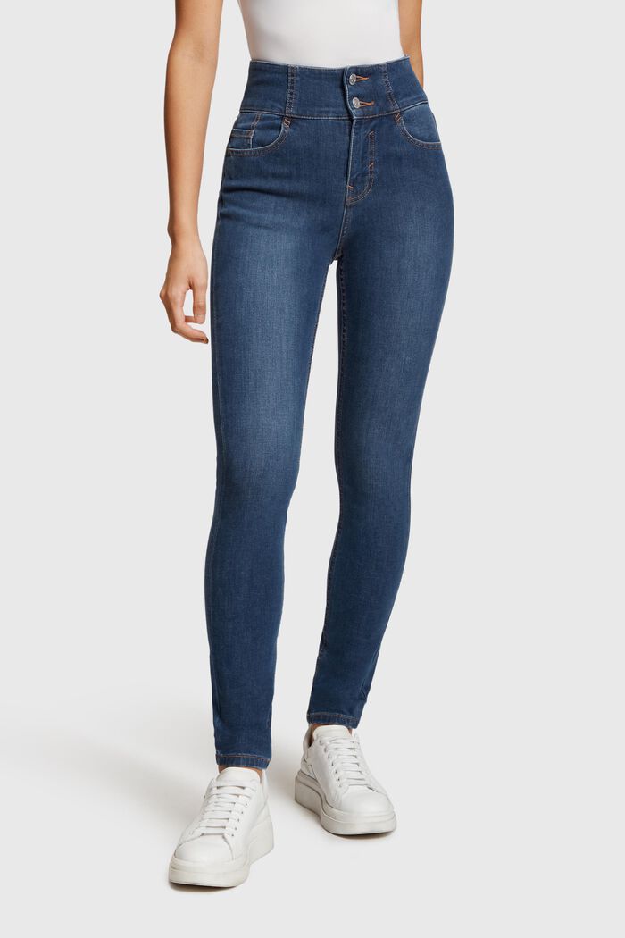 KROPSKONTURERENDE skinny jeans med høj talje og 4-vejs stretch