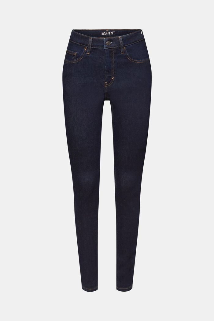 Skinny jeans med høj talje, strækbomuld, BLUE RINSE, detail image number 7