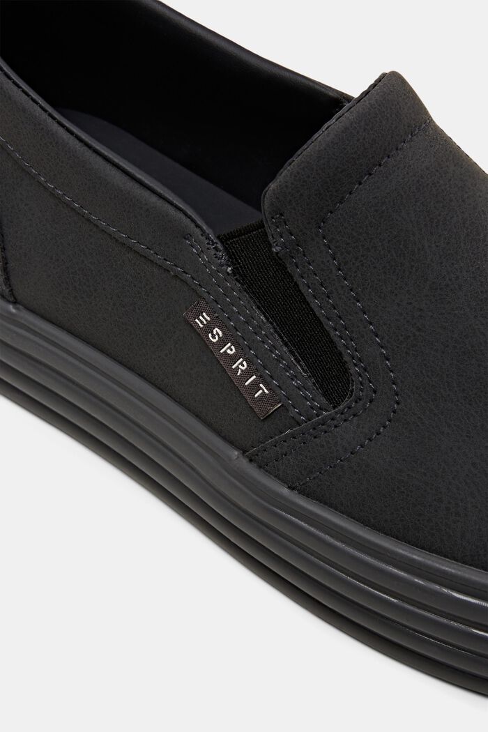 Slip-on sneakers i imiteret læder med platformsål, BLACK, detail image number 3