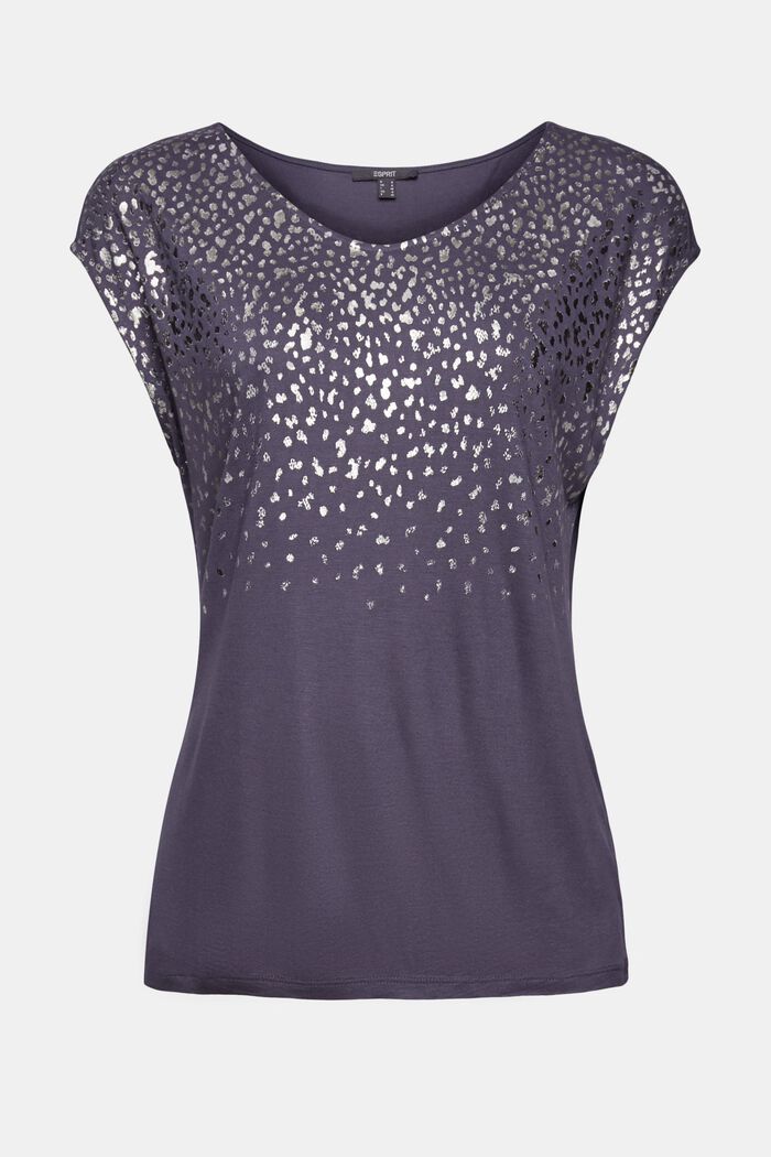 T-shirt med glitterprint, LENZING™ ECOVERO™, DARK BLUE, detail image number 6