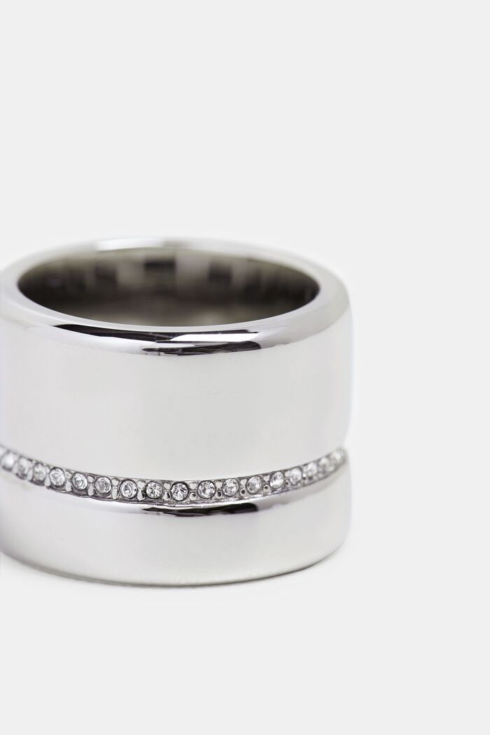 Statement-ring med en række med kubiske zirkonia, rustfrit stål, SILVER, detail image number 1