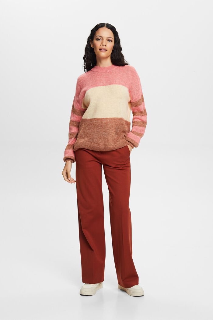 Pullover med farveblok, uldmiks, CORAL RED, detail image number 4