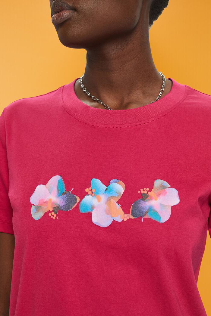Bomulds-T-shirt med blomsterprint, DARK PINK, detail image number 2