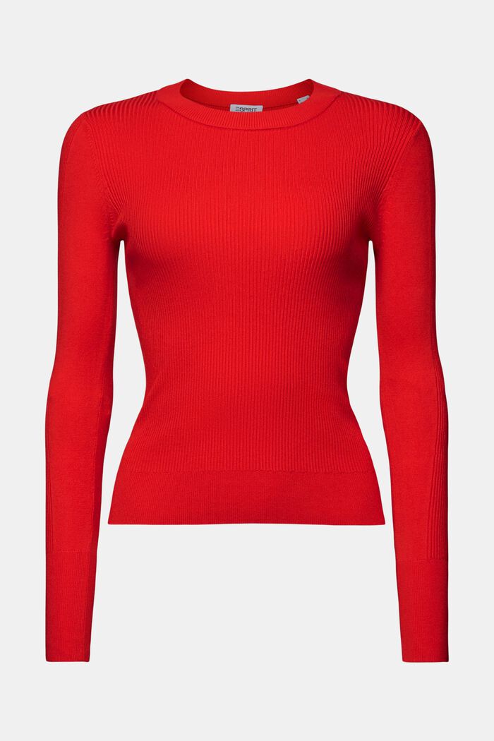 Ribstrikket sweater med rund hals, RED, detail image number 6