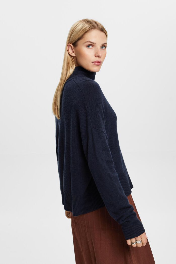 Sweater i uldmiks med høj hals, NAVY, detail image number 4