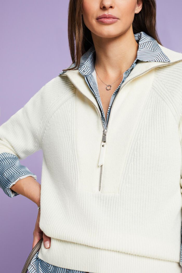 Ribstrikket troyer-sweater i uldmiks, ICE, detail image number 3