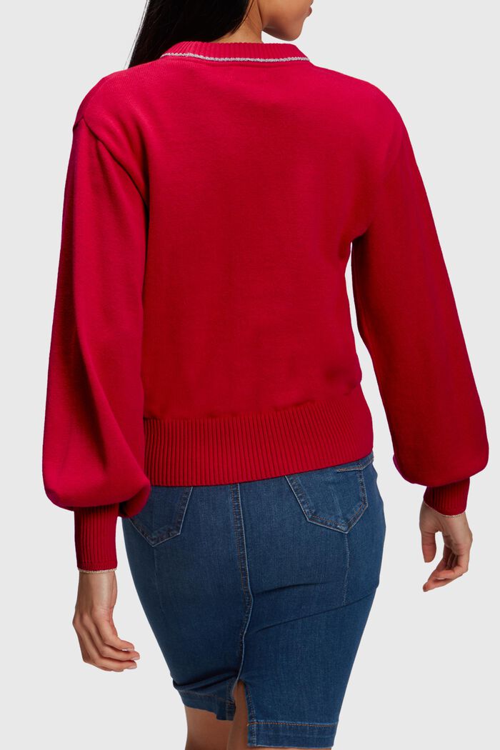 Pullover med pufærmer og kashmir, RED, detail image number 1