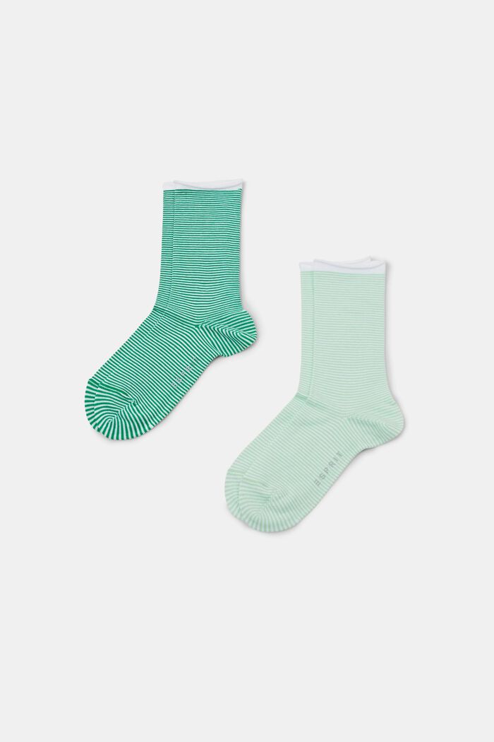 Stribede sokker med rullekant, økologisk bomuld, GREEN, detail image number 0