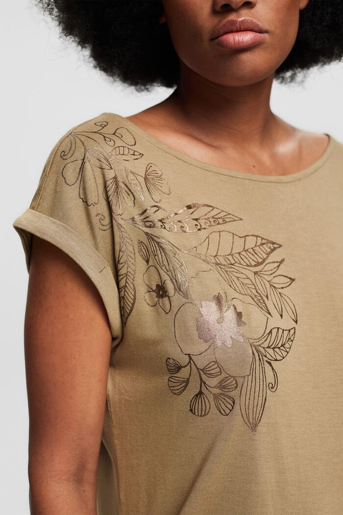 Shirt med metallisk print, LENZING™ ECOVERO™, KHAKI GREEN, detail image number 0
