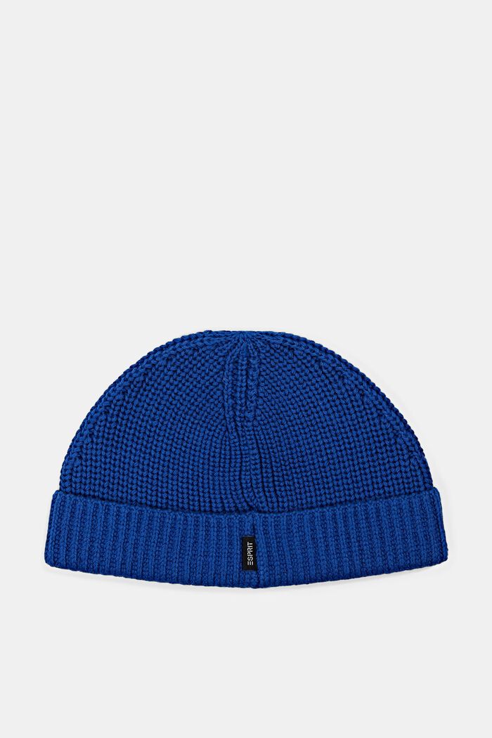 Kort beanie i bomuld, BRIGHT BLUE, overview