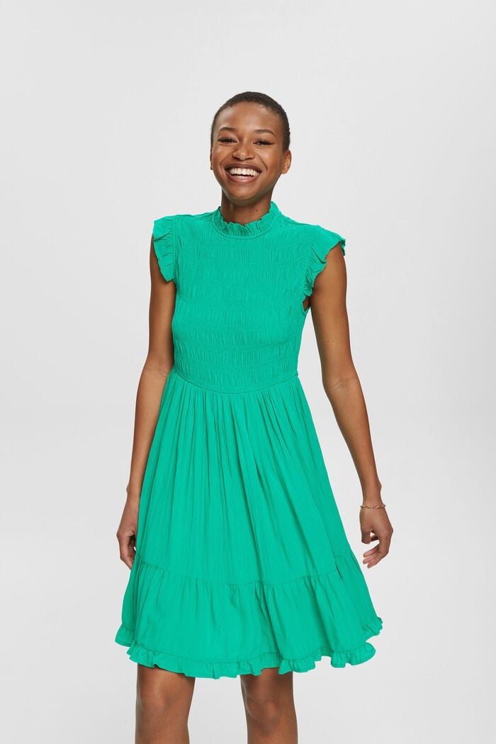 Kort kjole med volantkant, LENZING™ ECOVERO™, GREEN, detail image number 0