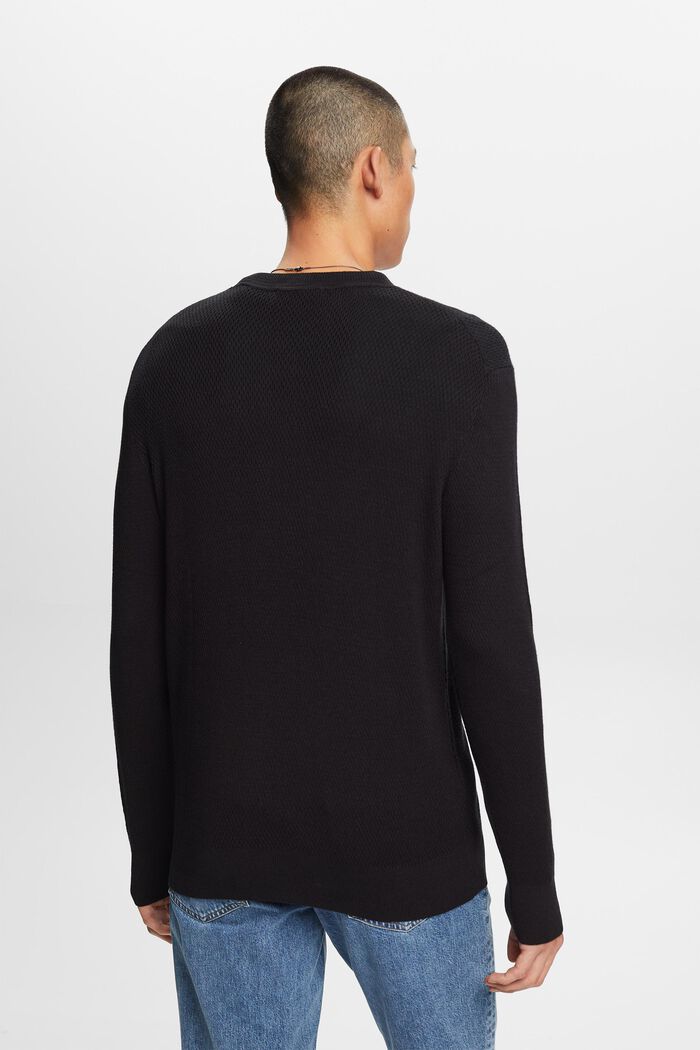Sweater i struktureret strik med rund hals, BLACK, detail image number 3