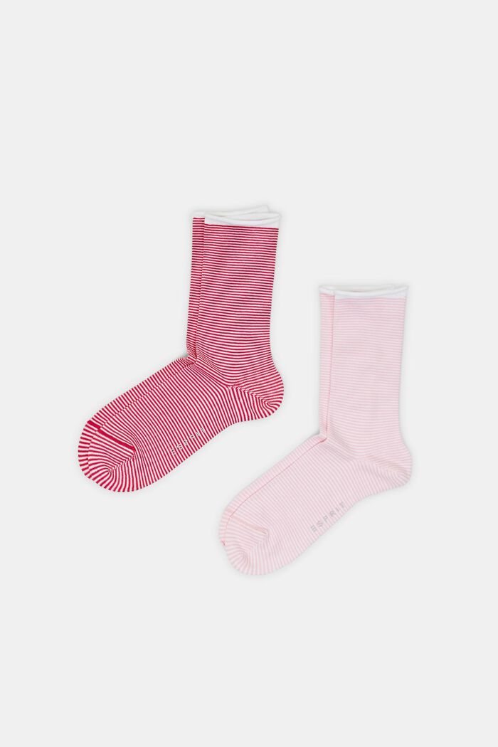 Stribede sokker med rullekant, økologisk bomuld, RED/ROSE, detail image number 0