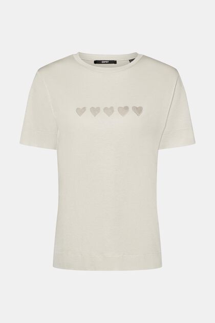 T-shirt med print på brystet, LIGHT TAUPE, overview