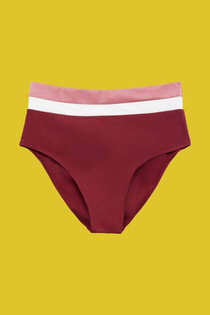 Trefarvede bikinitrusser med høj talje, DARK RED, overview