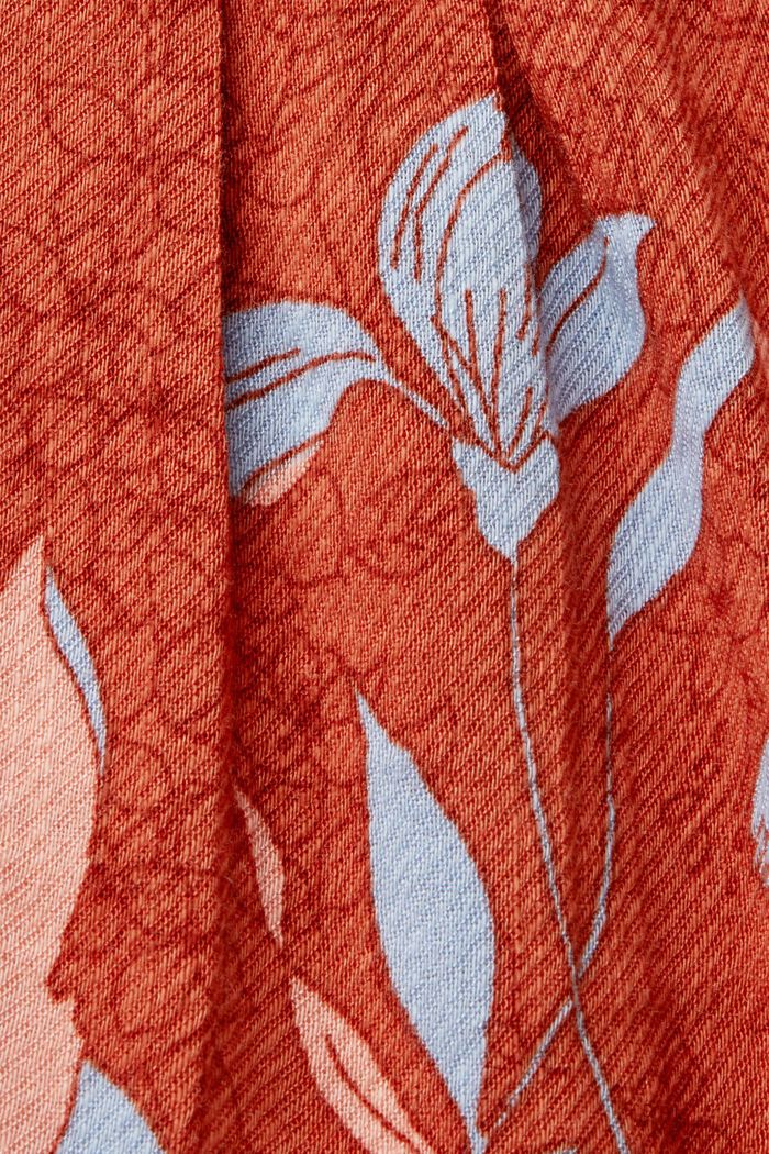Bluse i bomuldsmiks med blomsterprint, CORAL ORANGE, detail image number 5