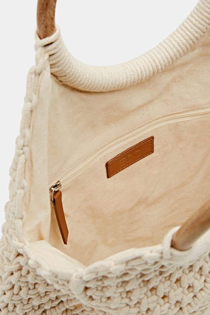 Hæklet taske med hank i træ, OFF WHITE, detail image number 4