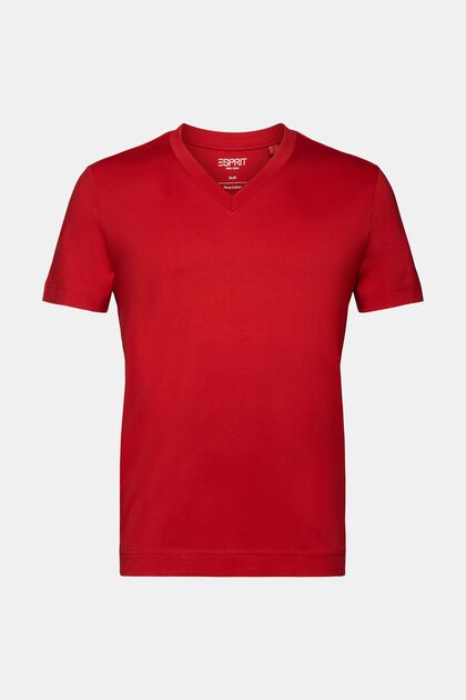 Jersey-T-shirt med V-hals, 100 % bomuld