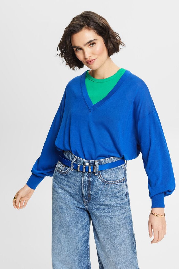Sweater med V-hals, BRIGHT BLUE, detail image number 0