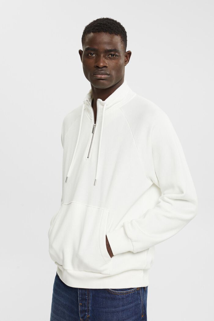 Sweatshirt med halv lynlås, OFF WHITE, detail image number 0