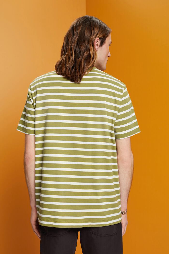 Stribet T-shirt i bæredygtig bomuld, LEAF GREEN, detail image number 3