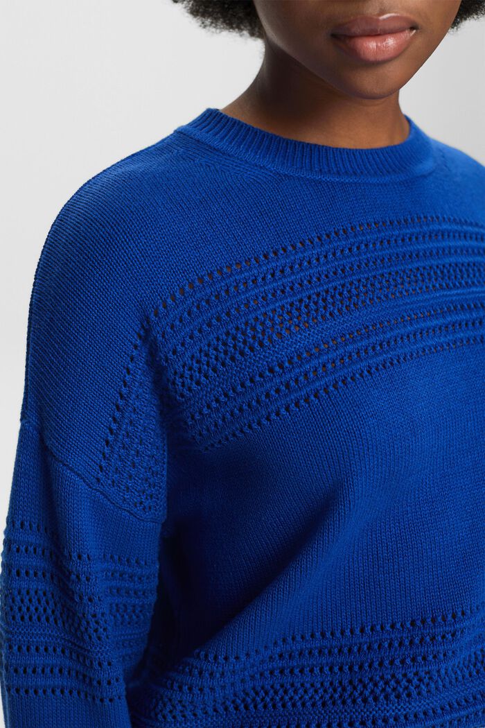 Sweater i åben strik med rund hals, BRIGHT BLUE, detail image number 3