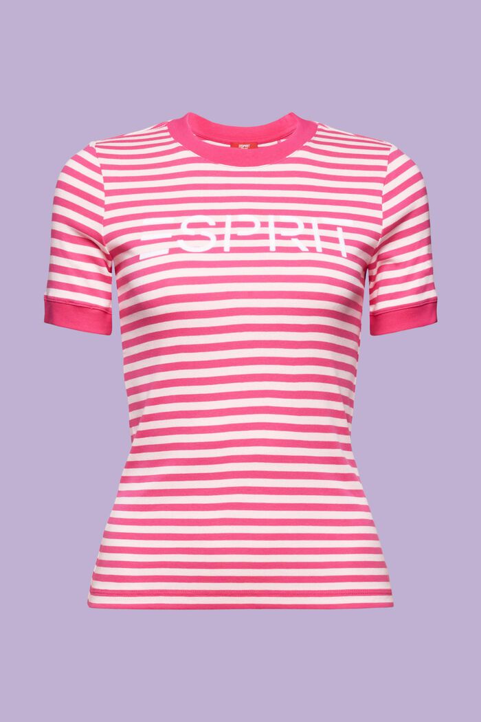 Stribet T-shirt i bomuld med logoprint, PINK FUCHSIA, detail image number 6