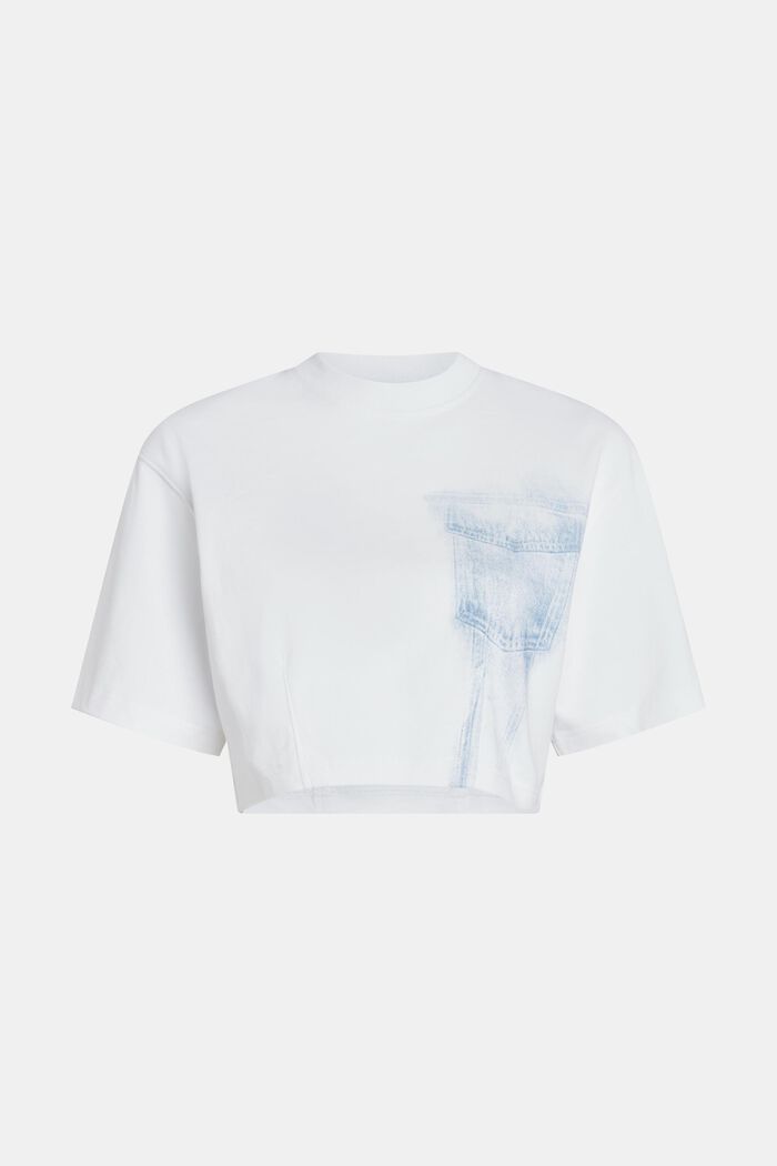 C-cropped T-shirt med indigoprint, WHITE, overview