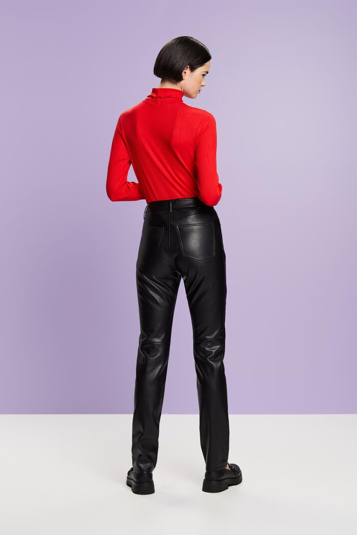 Slim bukser i kunstlæder med høj talje, BLACK, detail image number 3